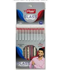 Flair Glass Waterproof 0.6mm Gel Pen Set of 10pieces, Red (Pack of 1)